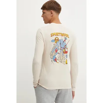 Pánské tričko Sportovní tričko s dlouhým rukávem Smartwool Ski Circus béžová barva, s potiskem, SW002658 80X, vel. S
