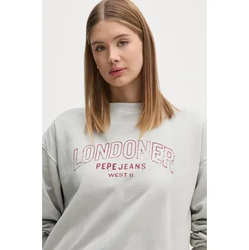 Dámská mikina Bavlněná mikina Pepe Jeans FIORELINA dámská, šedá barva, s potiskem, PL581464 90X, vel. S