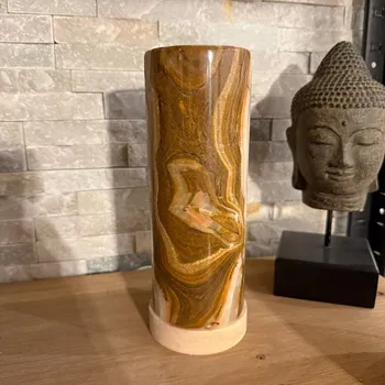 Lampička Svícen z přírodního kamene vysoký XL Vyberte vzor: Woodsy kolekce Pákistánský onyx, výška 20 cm, na čajovou svíčku