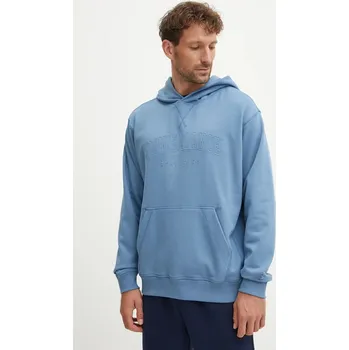 Pánská mikina Bavlněná mikina New Balance pánská, modrá barva, s kapucí, hladká, MT43500HEB 55X, vel. L