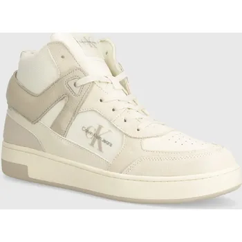 Dámské tenisky Sneakers boty Calvin Klein Jeans BASKET CUP MID LACEUP LTH ML MTR béžová barva, YM0YM00995 01X, EUR 41