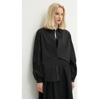 Pánská košile Bavlněná košile Sisley černá barva, relaxed, s klasickým límcem 5MUTLQ06W 99X, vel. XS