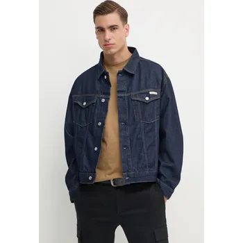 Pánská větrovka Džínová bunda Calvin Klein Jeans pánská, tmavomodrá barva, přechodná, oversize, J30J326391 59J, vel. L