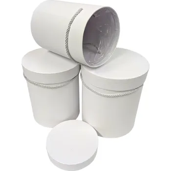 Obal na květináč Floristický box s vnitřní folií FB24113 v setu 3 kusy - 13,8x18,2cm 16x19,7cm 18x20,5cm - 88 bílá