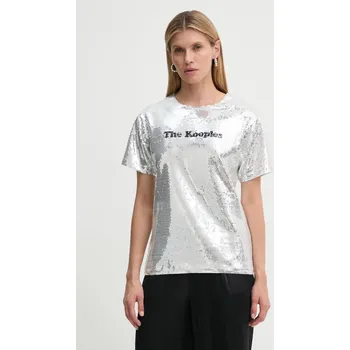 Pánské tričko Tričko The Kooples stříbrná barva, FTSC29036K SLV, vel. 42