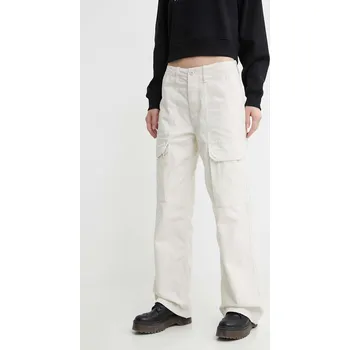 Dámské kalhoty Bavlněné kalhoty Vans béžová barva, široké, high waist VN000F7MDJR1 80X, vel. 27