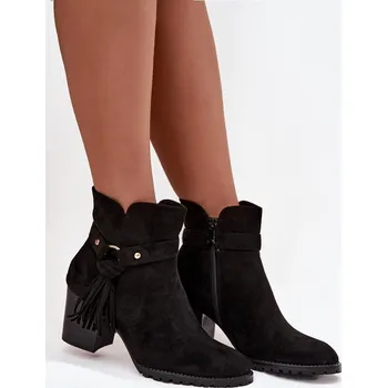 Dámské kozačky Boto Dámské kotníkové boty na sloupku s třásněmi Rosabella Barva: Černá, Velikost: 37