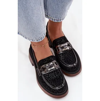 Dámské mokasíny Semišové dámské mokasiny s ozdobou D&A MR52-176 Barva: Černá, Velikost: 36