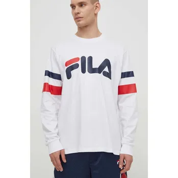 Bavlněné tričko s dlouhým rukávem Fila Luohe bílá barva, s potiskem, FAM0669 00X, vel. XL