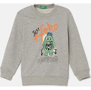 Chlapecká mikina Dětská bavlněná mikina United Colors of Benetton šedá barva, s potiskem, 3FWYG10FN 3FWYG10FN.P.Seasonal 90X, vel. 82