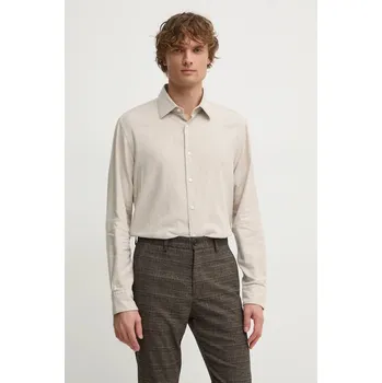 Pánská košile Bavlněná košile BOSS béžová barva, regular, s klasickým límcem, 50527586 80X, vel. 38