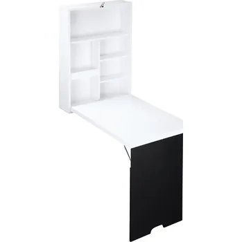 police Nástěnný skládací stůl HOMCOM s 5 přihrádkami, bílá a černá deska, 60x94,5x147cm, prostorově úsporný pro domácí kancelář | Aosom.de