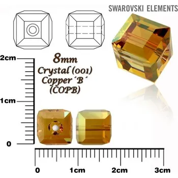 Dětské navlékací korálky SWAROVSKI CUBE Beads 5601 barva CRYSTAL COPPER´B´ velikost 8mm.