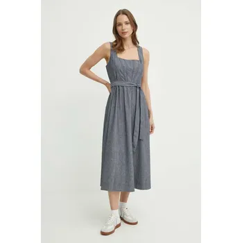 Dámské šaty Šaty s příměsí lnu Dkny šedá barva, midi, DD4B5715 90X, vel. 36