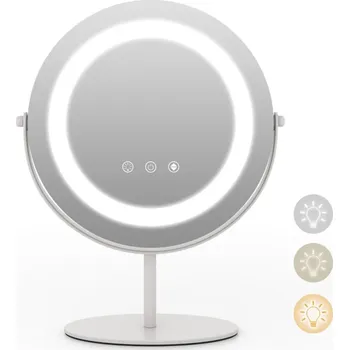 Kosmetické zrcátko Costway Kosmetické zrcadlo s LED osvětlením, stmívatelné, bílé, průměr 25 cm HU10609DE-WH
