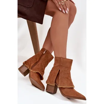 Dámské kozačky Boto Dámské kotníkové boty na podpatku s otočeným horním lemem Idalia Barva: Béžová, Velikost: 37