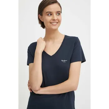 Bavlněné tričko Pepe Jeans LORETTE V NECK PL505826 námořnická modř 59X, vel. XS