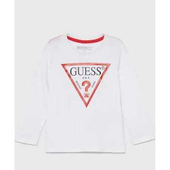 Chlapecké tričko Dětská bavlněná košile s dlouhým rukávem Guess bílá barva, s potiskem, N84I24 K8HM0 N84I24.K8HM0.9BYH 00X, vel. 88-96