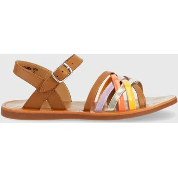Dívčí sandály Dětské kožené sandály Pom D'api hnědá barva O1GQAA0401.31.34 82X, EUR 33