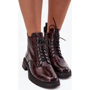 Dámské kozačky Lakované kožené dámské boty na klínu D&A LZ52-954 Barva: Červená, Velikost: 36