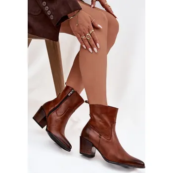 Dámské kozačky Kožené Kožené Kozačky Pro Ženy Na Podpatku Vyhřívané Zazoo 60565 Barva: Béžová, Velikost: 38