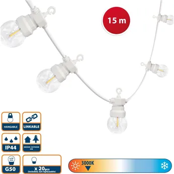 Venkovní osvětlení VELAMP Venkovní světelný řetěz PS067N s 20 bílými žárovkami