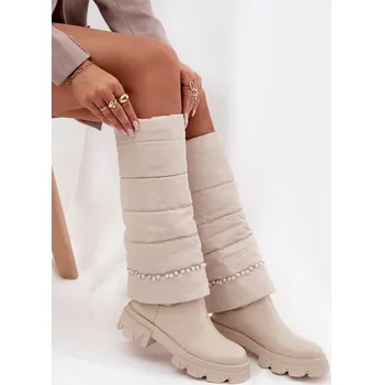 Dámské kozačky Boto Dámské zateplené kozačky s korálky Irvette Barva: Béžová, Velikost: 40