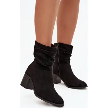 Dámské kozačky Dámské kotníkové boty s mašlí na podpatku S.Barski HY52-516 Barva: Černá, Velikost: 40