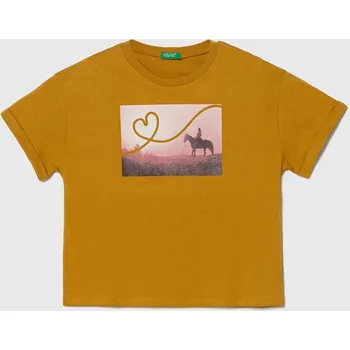 Chlapecké tričko Dětské bavlněné tričko United Colors of Benetton žlutá barva 3I1XC10HS.G.Seasonal 18X, vel. 122