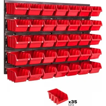 OLKIGROUP Nástěnná deska, organizér na šrouby 57,6 x 39cm + 35x box, barva:červená
