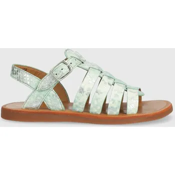 Dívčí sandály Dětské kožené sandály Pom D'api tyrkysová barva O1GYAI0413.28.30 65X, EUR 29