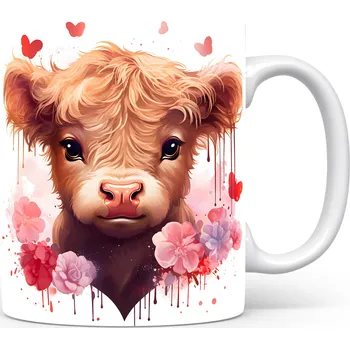 Hrnek s roztomilým teletem a květinami