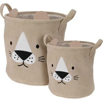 Úložný box HOMESTYLING Dětský úložný koš na prádlo i hračky válec sada 2 ks béžová KO-HZ1993030bezo