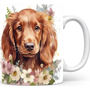 Stylový hrnek s potiskem hnědého spaniela a květin