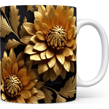 Hrnek s květinami ve zlaté barvě