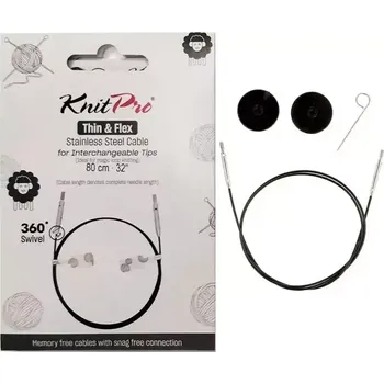 Jehlice KnitPro Thin & Flex Černé otočné ocelové lanko 360° 80Cm (KnitPro Černé otočné ocelové lanko 360° 80Cm)