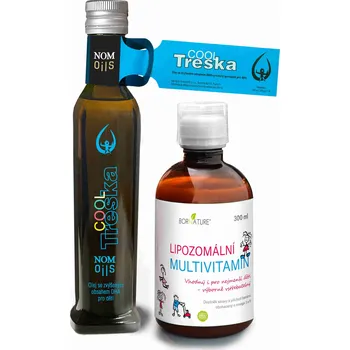 Doplněk stravy Nom-oils Denní Maximum - COOL treska 240 ml + dětský Lipozomální Multivitamin 300 ml