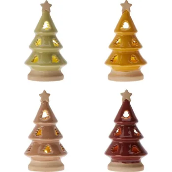 Vánoční dekorace Led dekorace svícen porcelán 70x55x120mm stromek, mix barev 135 gram