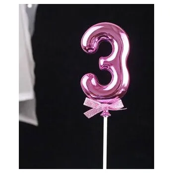 Jedlá dekorace na dort Zápich do dortu růžový číslo 3 - Cakesicq