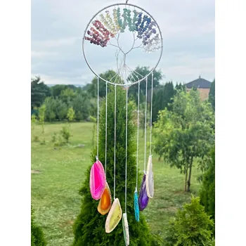 Magieprirody.cz Čakrová zvonkohra 60 cm strom života + achátové plátky #ZB301 z přírodního kamene