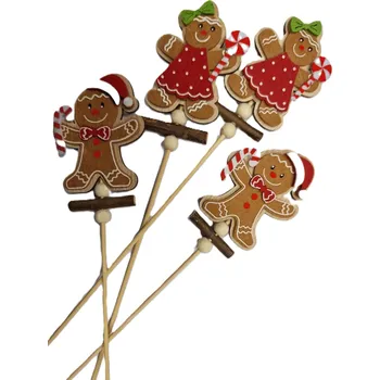 Vánoční dekorace Vánoční plstěný zápich 31 cm - perníček, 4 ks