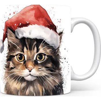 Hrnek s kočkou v červené vánoční čepici
