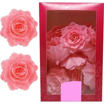 Jedlá dekorace na dort Dekorace oplatková - Růže velká 55 mm, růžová 15 ks