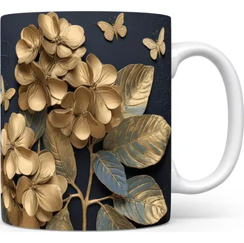 Hrnek s 3D květinovým motivem