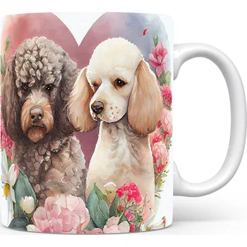 Hrnek s pejsky a květinami – bílým provedením