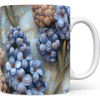 Hrnek s květinovým motivem v modré barvě