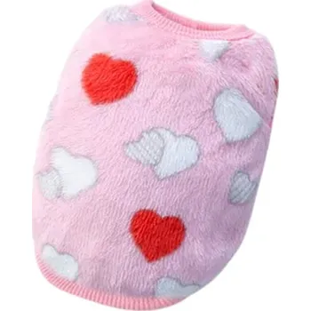 Obleček pro psa Zimní obleček pro psa S 1,5–2 kg 35 cm hrudník 25 cm záda Světle růžový kabátek se srdíčky Hřejivý měkký svetr pro malé psy