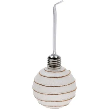Vánoční dekorace LED dioda Koule 80mm polyester s jutovým provázkem mix, bílá