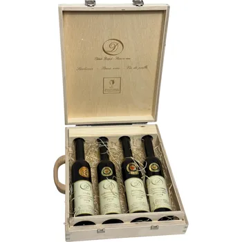 Dárkový potravinový koš Dárková kazeta 4 vín v dřevěném kufříku