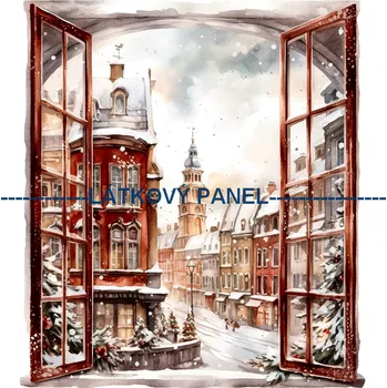 Látkový panel - Vánoční okno - VA-09 Velikost: 15x15cm, Materiál: Kočárkovina